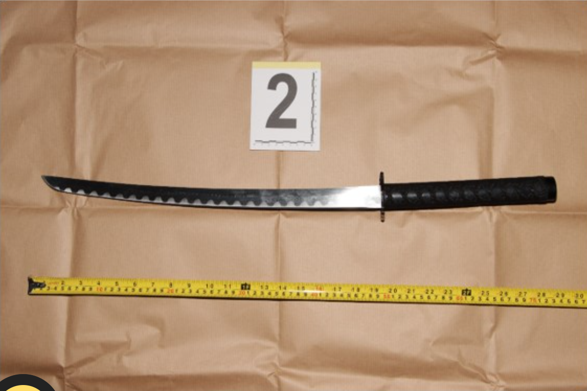 Police found the 73cm long katana in the trunk of the man’s car. Photo: Singapore Police Force