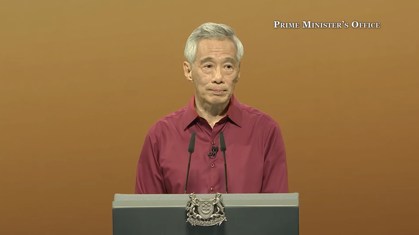 Prime Minister Lee Hsien Loong speaks last night during his annual National Day Rally speech. Photo: Prime Minister’s Office/YouTube
