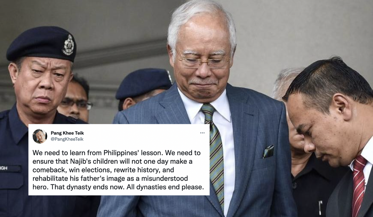 After Malaysia’s high court upheld Najib’s guilty verdict, a tweet from a Malaysian imploring his countrymen to “learn from the Philippines’ lesson” has hit hard on Filipino social media. Image: Coconuts KL archives / Pang Khee Teik