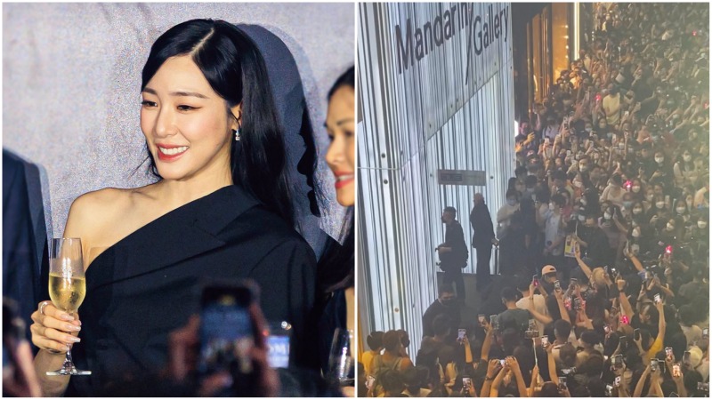 Girls’ Generation’s Tiffany Young attends a Lancome popup event at Mandarin Gallery last night. Photos: Vancomyxin/Twitter, Theangrycamel/Twitter
