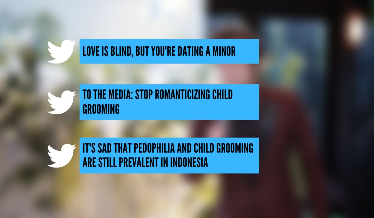 Tweets denouncing a 34-year-old Indonesian actor dating a 14-year-old girl.