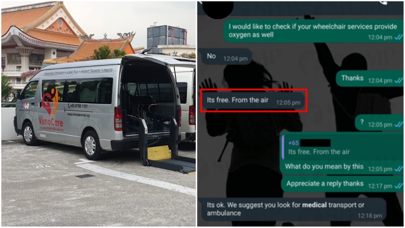 A Whatsapp conversation between a wheelchair transport service and an unsatisfied customer. Photo: Vimo Services/Facebook, Karotch/Reddit
