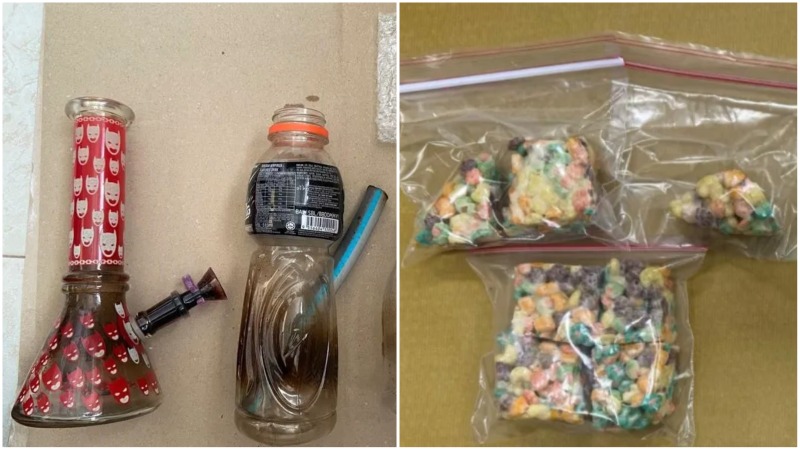 At left, bongs and weed-laced food seized by drug enforcement, at right. Photos: The Central Narcotics Bureau
