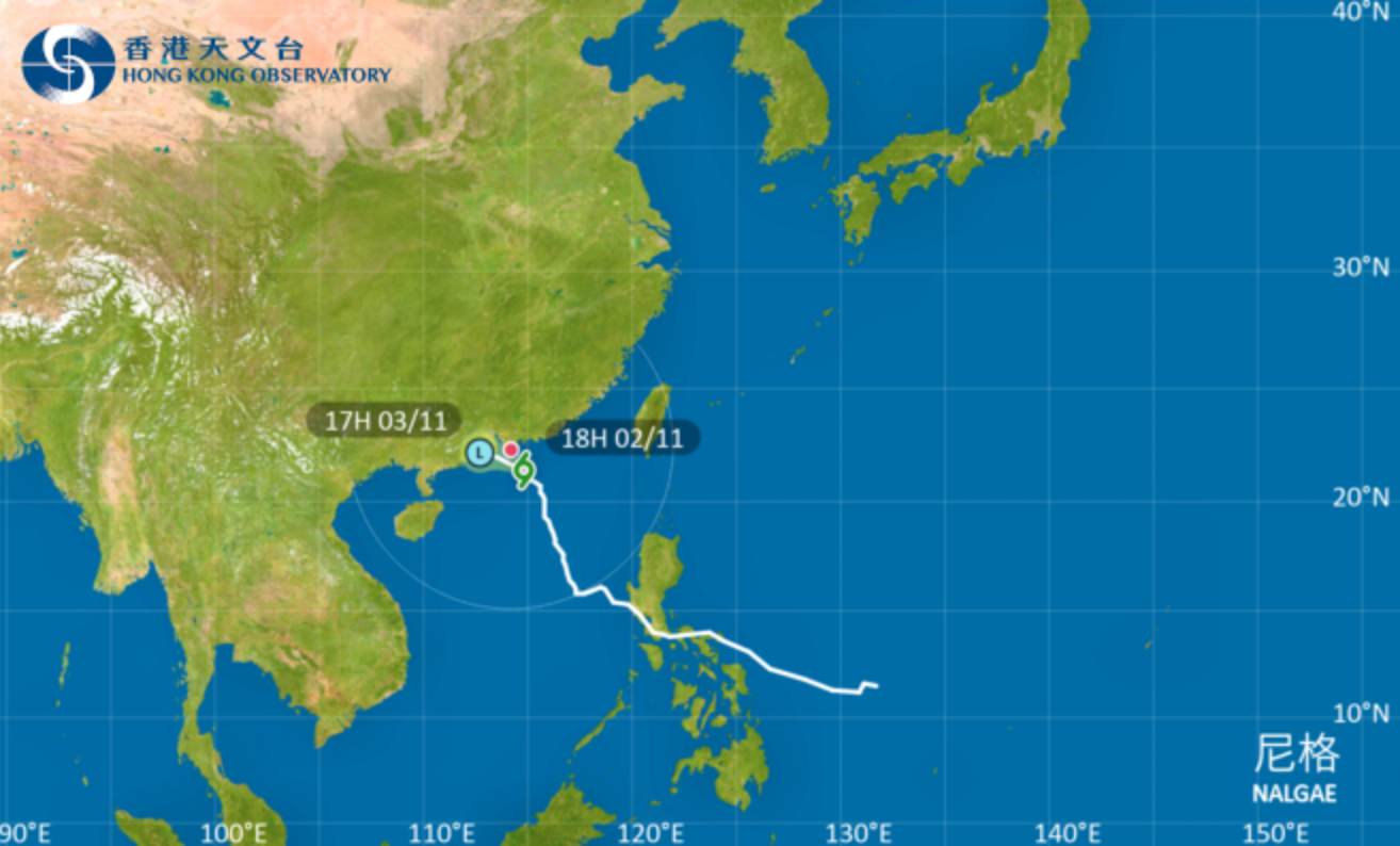 Tropical cyclone track of Nalgae. Photo: Hong Kong Observatory