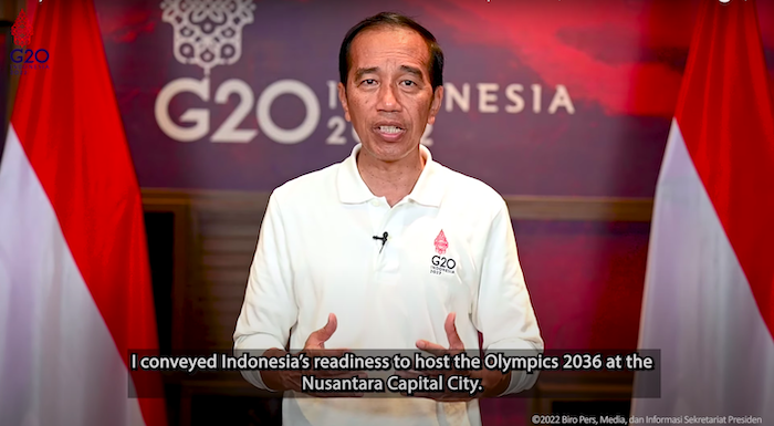President Joko Widodo announces plans for Indonesia’s future capital city Nusantara to host the 2036 Summer Olympics. Photo: Video screengrab