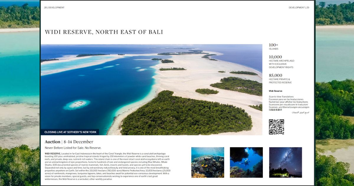 Page from the Sotheby’s Concierge Auction book on the Widi Islands. Image: Sotheby’s