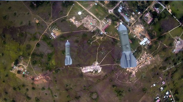 A drone drops two bombs on a Myanmar military base camp in Loikaw, Kayah state, in this undated photo. Credit: Falcon Wings
