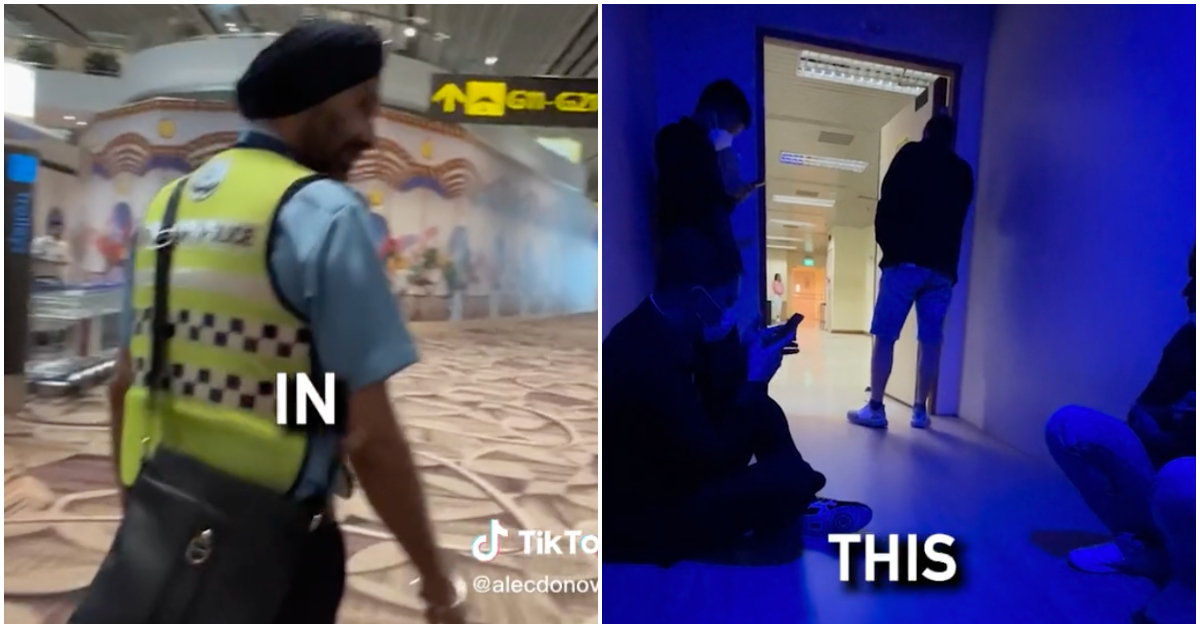 Screengrabs from a TikTok showing a man’s experience being detained by Singapore’s airport police. Photos: Alec Donovan/TikTok
