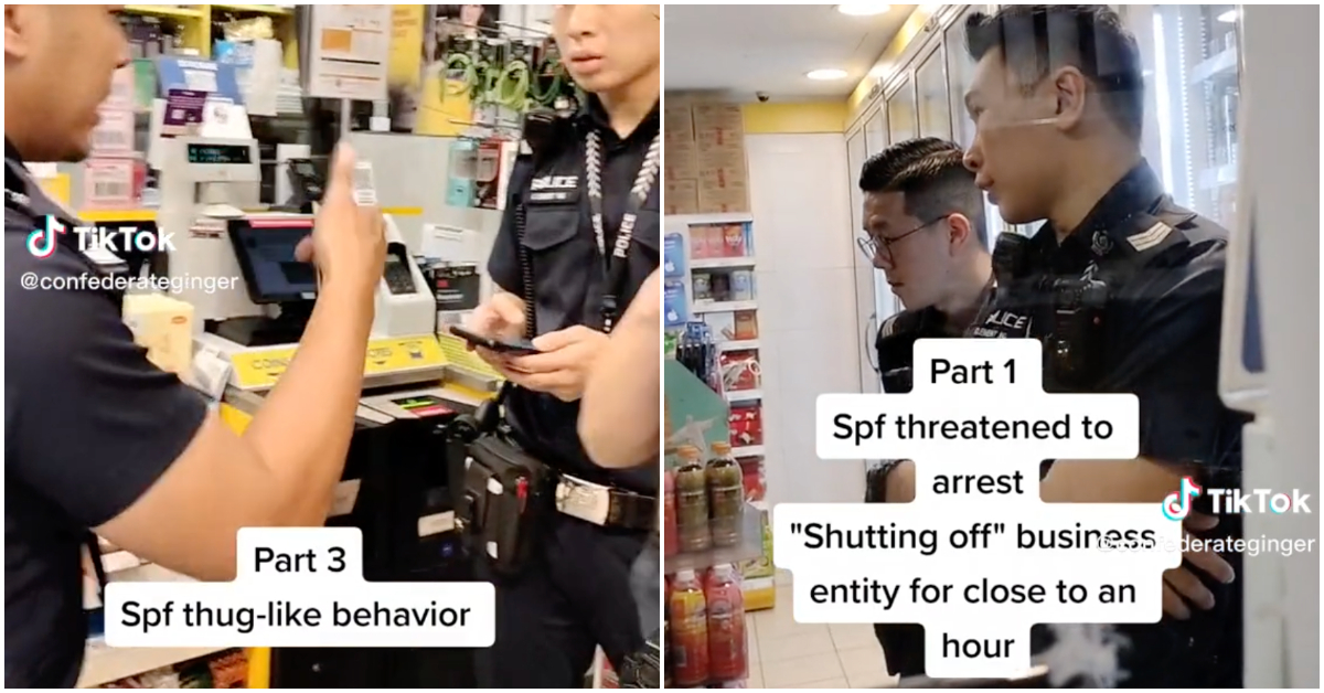 Screengrabs from the videos showing a Cheers staff being uncooperative with the police. Photos: Confederateginger/TikTok
