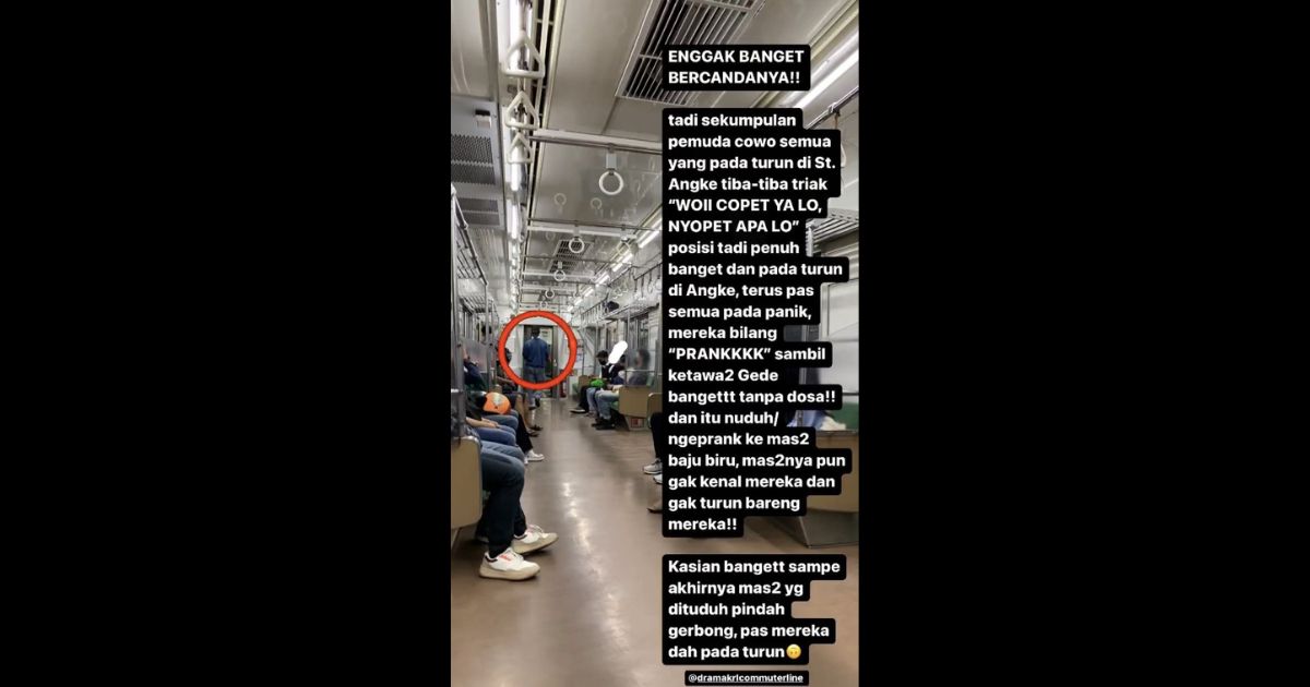 A viral post saying a man was falsely accused of theft on the KRL Commuterline as a prank. Photo: Twitter/@tanyakanrl