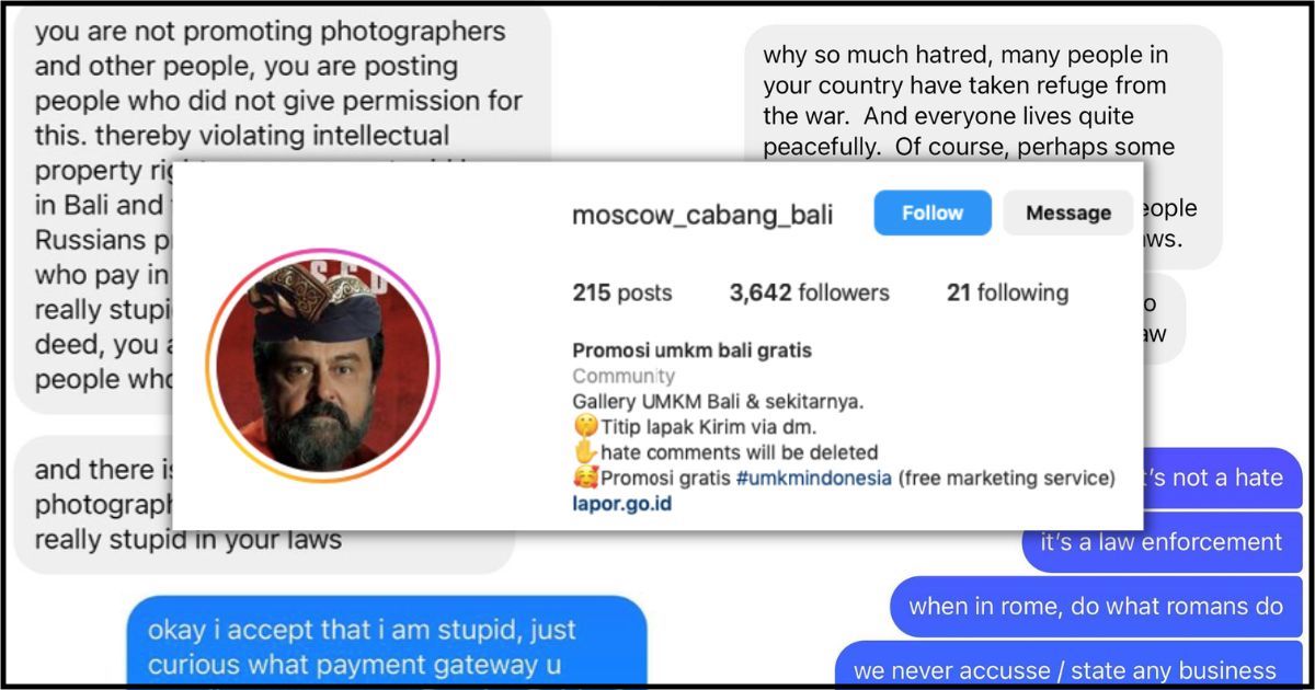 EXCLUSIVE: Unlikely social media activist @moscow_cabang_bali on illegal workers, personal threats, and the focus on Russians