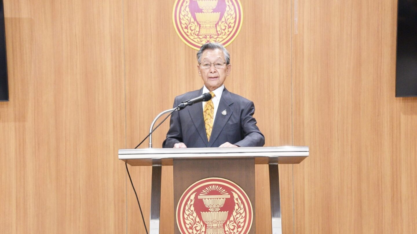 Parliament president Chuan Leekpai on Monday speaks at the parliament. Photo: Parliament of Thailand