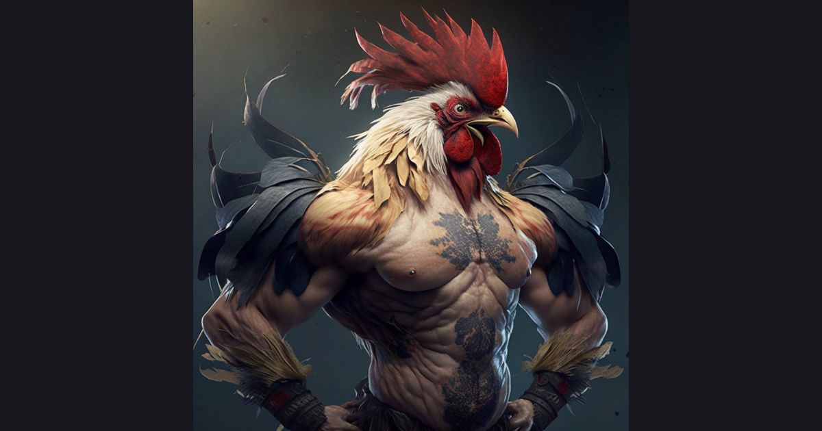 Do not mess with Bali’s roosters. Photo illustration generated by AI imaging app Midjourney
