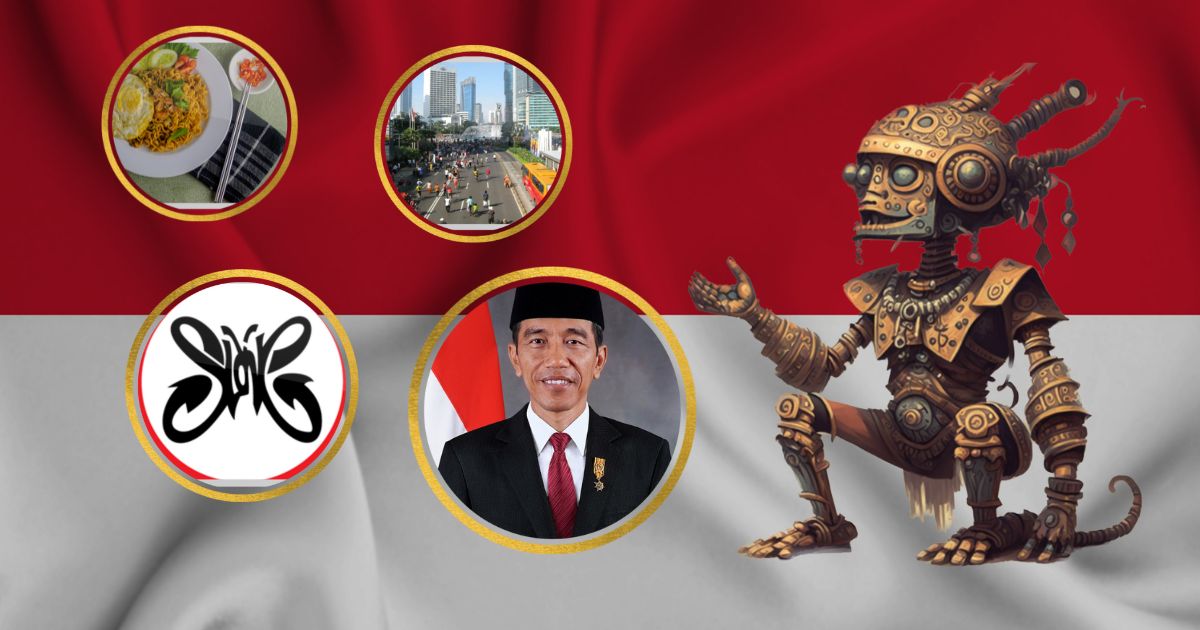 An image of a robot generated by AI platform Midjourney gives its take on some of Indonesia’s most controversial topics.