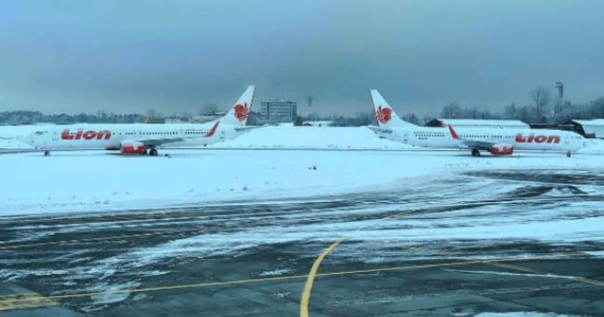 Two planes sporting the Lion Air livery parked at a Russian airport in March 2023. Photo: Twitter/@HavaSosyalMedya