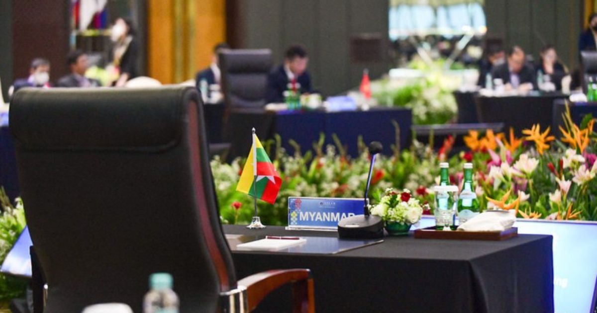 The Myanmar representative desk remained vacant during the Special ASEAN Foreign Ministers’ Meeting in Jakarta on Oct. 27, 2022. Photo: Handout by ASEAN
