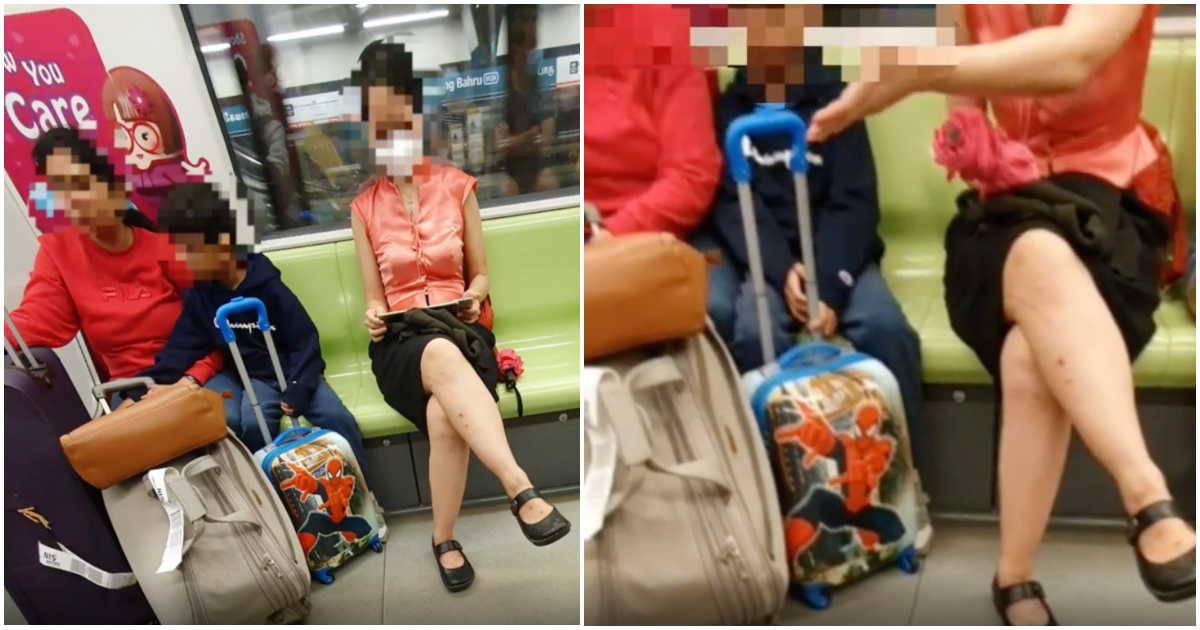 Screenshots from a video of a woman scolding a family for taking up space on the train. Photos: Yoomzster/Reddit
