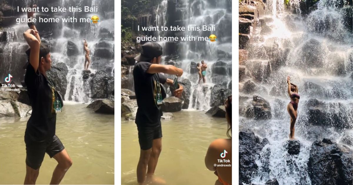You are guaranteed to get to a good Instagram shot while visiting Kanto Lampo Waterfall in Gianyar, Bali while this fabulous tour guide is around. Photos: TikTok’s @andrexeb and Wayan Denis’ personal collection.