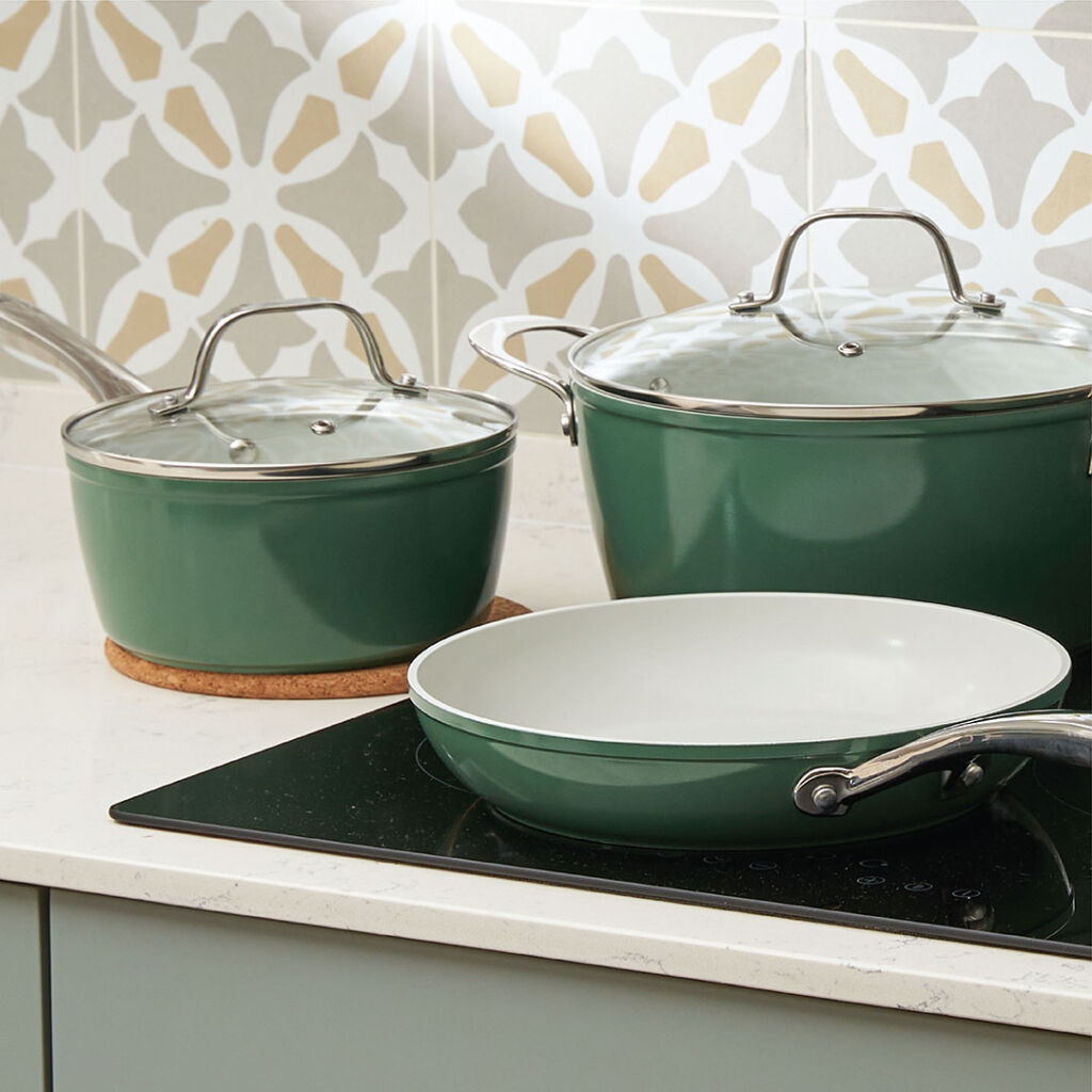 Cosmic Cookware pans in Green Bean