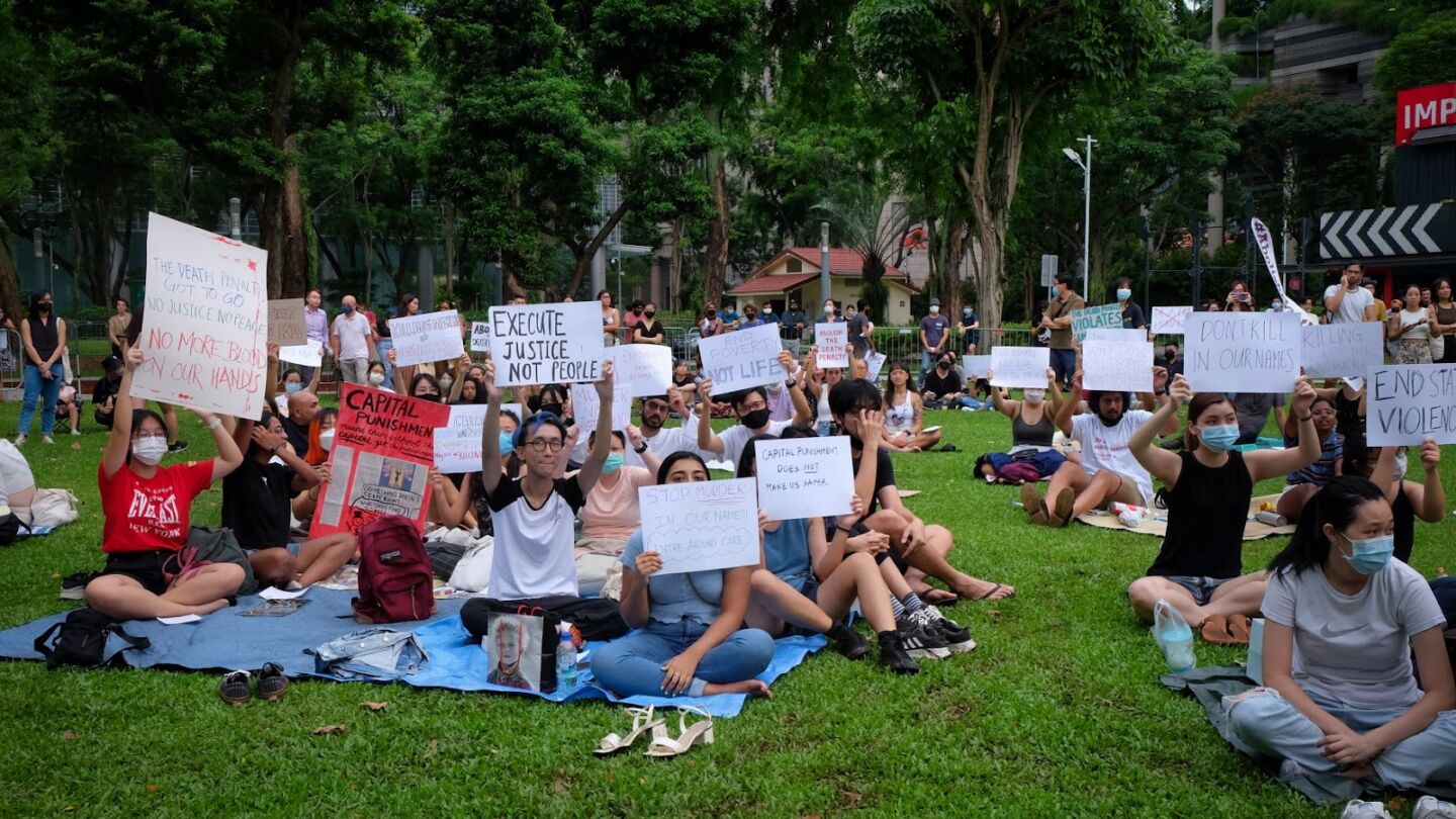 Protestors fighting to abolish the death penalty at Hong Lim Park in April. Photo: Kirsten Han/Facebook
