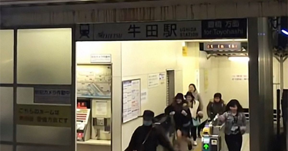 Video screengrab of a CCTV footage showing a group of passengers — said to be Indonesian — cheating a Shinkansen ticket gate in Japan.